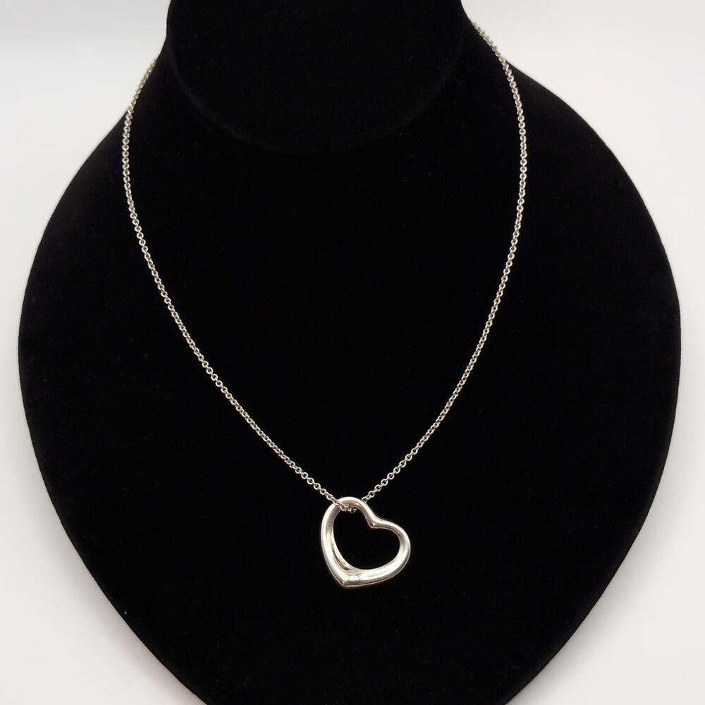 Authenticated TIFFANY & CO Sterling Silver 925 Elsa Peretti Open Heart Necklace